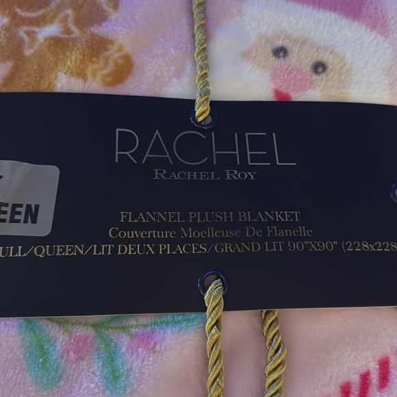 Rachel Roy Pink Gingerbread & Santa Blanket - Picture 2 of 8